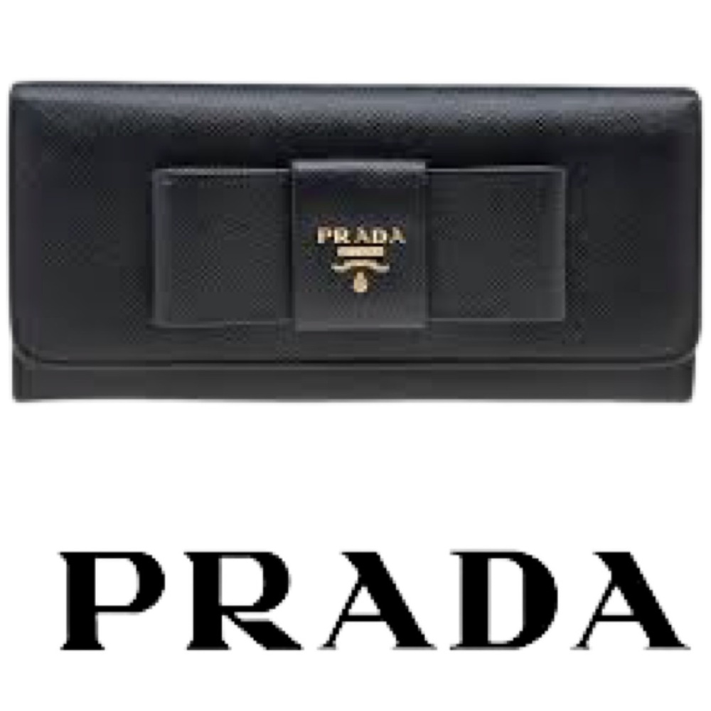 COA Included Prada Black Saffiano Fiocco Leather Bow Continental Wallet